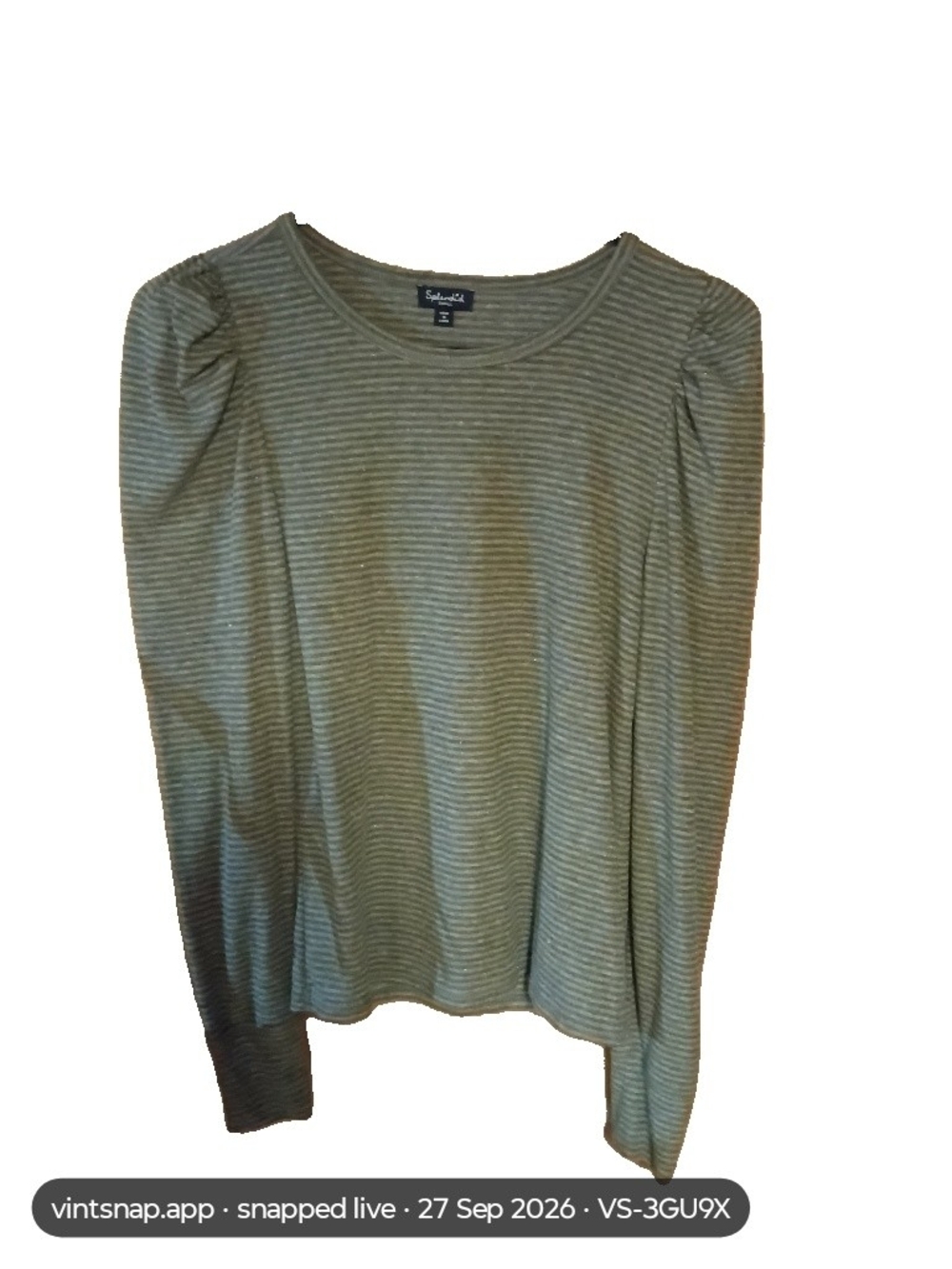 Splendid Olive Striped Puff-Shoulder Long Sleeve Tee